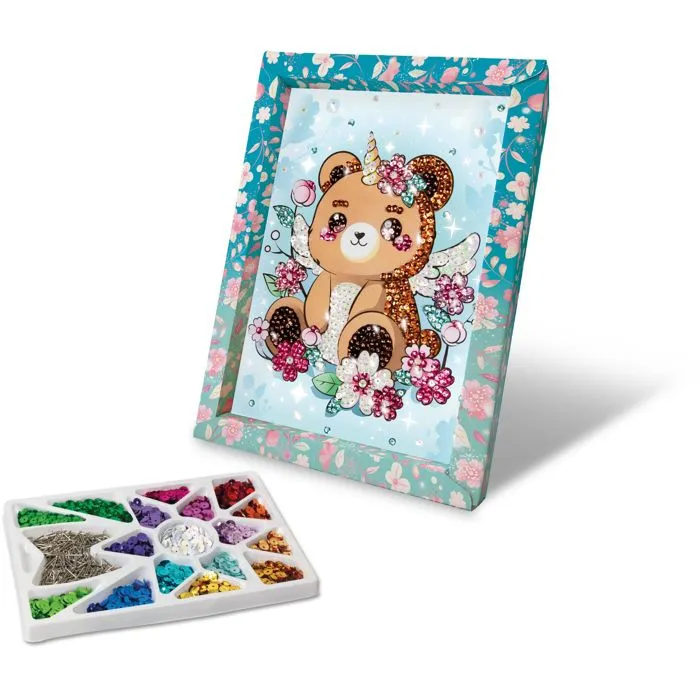 Lansay Kit Loisir Créatif Collection Sequins Féérique - Ourson, Créations Étincelantes avec Épingles, Cadre Décoratif pour Chambre, À Partir de 7 Ans Lansay Kit Loisir Créatif Collection Sequins Féérique - Ourson, Créations Étincelantes avec Épingles, Cadre Décoratif pour Chambre, À Partir de 7 Ans