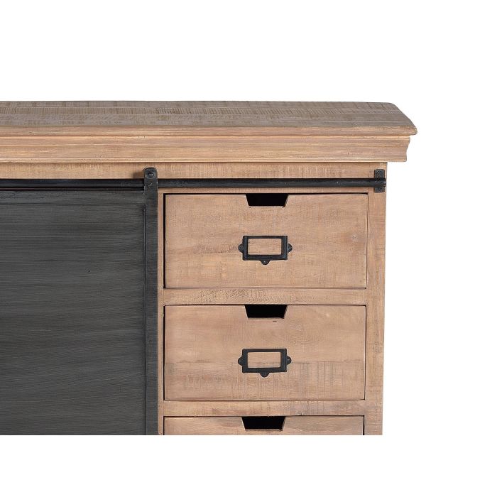 GINER Y COLOMER Commode Industrielle 3 Tiroirs en Bois de Mango et Métal Gris Naturel 85x100x40 cm 5