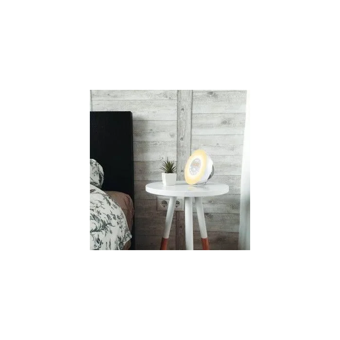 CGV CR ARUNA Radio-réveil Simulateur d'Aube, 6 Couleurs Ambiantes, Blanc, Chargeur USB 3