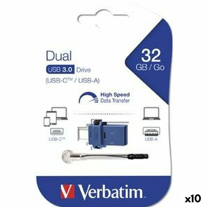 Clé USB Verbatim GO SPEED DUAL Bleu 32 GB (10 Unités)