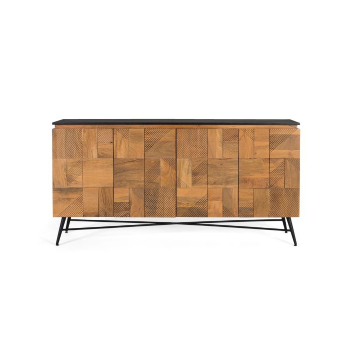Buffet en Bois de Mango avec Dessus Noir, 4 Portes, Finition Naturelle, Structure Métallique, Design Moderne - 170 cm 0 Buffet en Bois de Mango avec Dessus Noir, 4 Portes, Finition Naturelle, Structure Métallique, Design Moderne - 170 cm 0