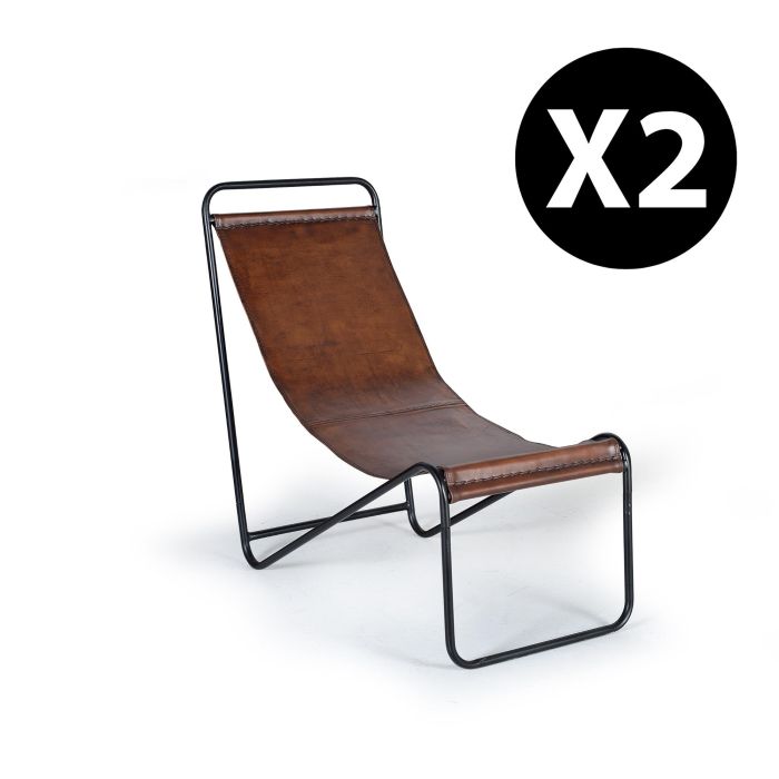 GINER Y COLOMER Fauteuil en cuir naturel avec structure en métal - Brun, Patas negras - Dimensions: 88 x 50 x 100 cm, Hauteur d'assise: 32 cm 0 GINER Y COLOMER Fauteuil en cuir naturel avec structure en métal - Brun, Patas negras - Dimensions: 88 x 50 x 100 cm, Hauteur d'assise: 32 cm 0