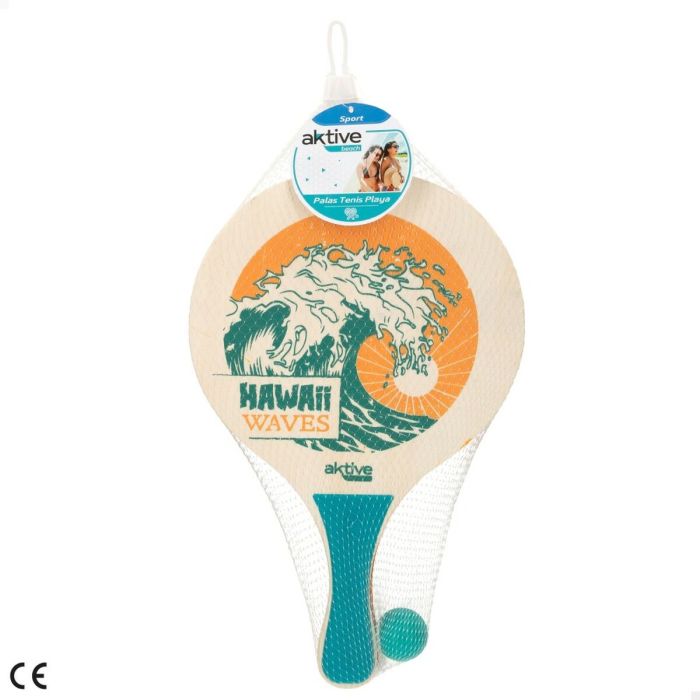 Raquettes de Plage avec Balle Aktive Hawai Bois 23,5 x 38 x 0,8 cm (12 Unités) 2