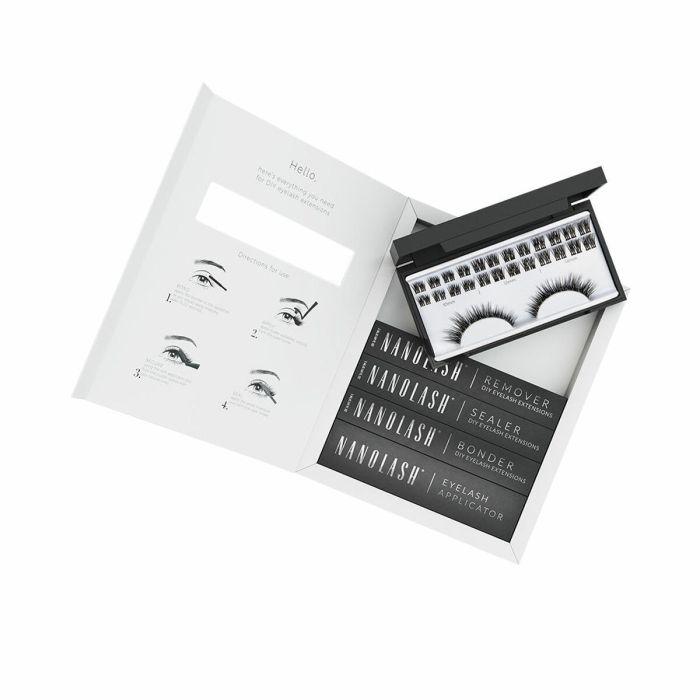 Nanolash Kit Extensions de Cils DIY 4 pcs avec 36 Grappes, Bonder, Sealer, Dissolvant et Applicateur pour Regard Éblouissant