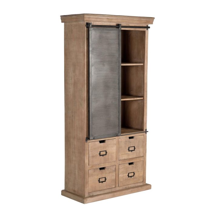 GINER Y COLOMER Buffet industriel en bois de manguier et métal, 4 tiroirs et 1 porte coulissante, couleur naturel, finition noyer foncé 2 GINER Y COLOMER Buffet industriel en bois de manguier et métal, 4 tiroirs et 1 porte coulissante, couleur naturel, finition noyer foncé 2