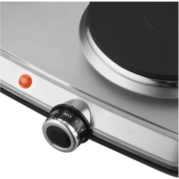 Sencor Plaque chauffante SCP 2256SS - 2 plaques en acier inoxydable (15 et 18 cm), thermostat réglable continu, protection surchauffe, antidérapant