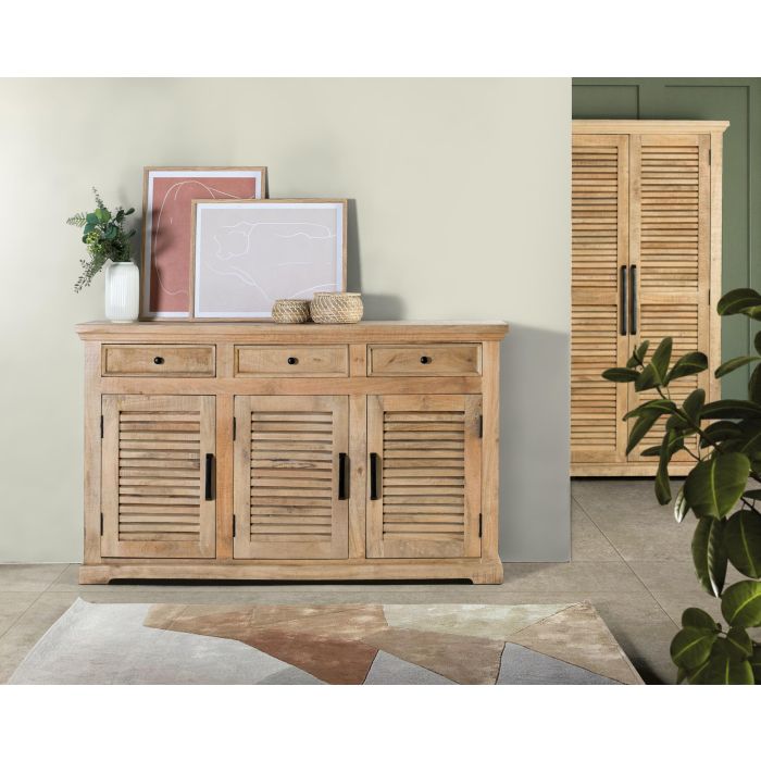 GINER Y COLOMER Buffet en Bois de Mango Massif 3 Portes 3 Tiroirs - 150x90x40 cm - Teinte Naturelle - Meuble de Rangement Rustique 5 GINER Y COLOMER Buffet en Bois de Mango Massif 3 Portes 3 Tiroirs - 150x90x40 cm - Teinte Naturelle - Meuble de Rangement Rustique 5