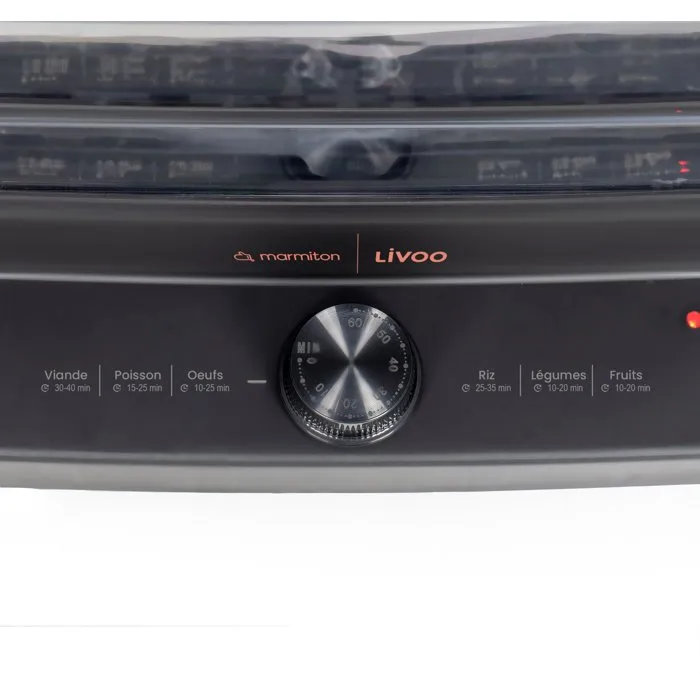 Livoo DOC300 Cuiseur Vapeur 3 Paniers 12L - 1000-1200W - Marque Livoo x Marmiton avec 20 Recettes Exclusives - Minuteur 60 Min