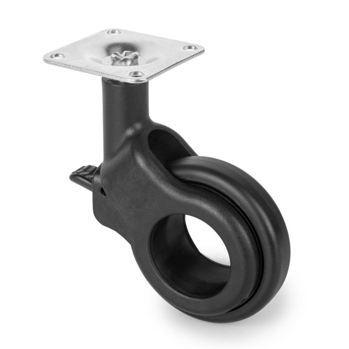 Emuca Lot de 4 roulettes Hole 2 avec plétine de montage, diamètre 60mm, Acier et Plastique, Peint en noir 3