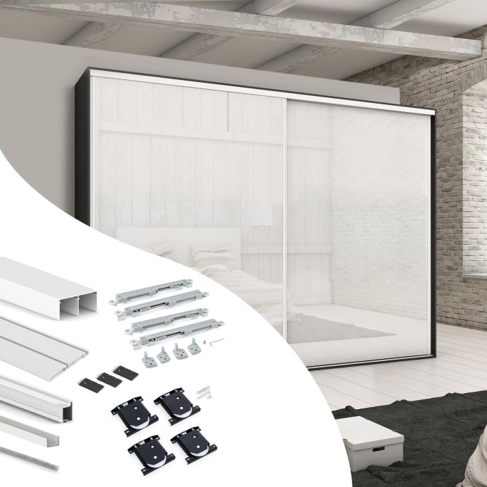 Emuca Kit de quincaillerie pour armoire à 2 portes coulissantes avec fermeture souple Placard 74, Modèle de poignée Sharp, épaisseur 19mm, panneaux non inclus, Peint en blanc 0 Emuca Kit de quincaillerie pour armoire à 2 portes coulissantes avec fermeture souple Placard 74, Modèle de poignée Sharp, épaisseur 19mm, panneaux non inclus, Peint en blanc 0