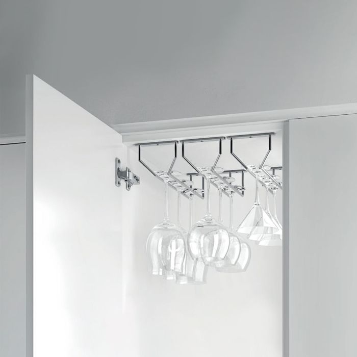 Emuca Porte-verres pour meubles Supra 1 rangée, longueur 340mm, Acier, Chromé 2