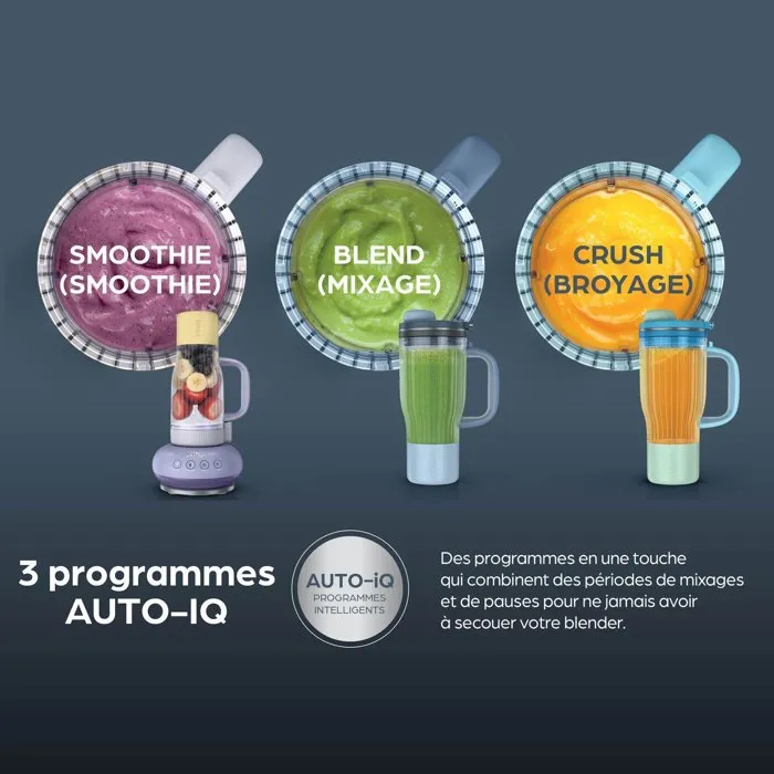 Ninja BlendBoss DB351EUST Blender Mélangeur 1200 W, 3 Programmes Auto-IQ, Gobelet Mix-and-Go 760 ml Sans BPA, Minéral, Avec Lames CrushBlade