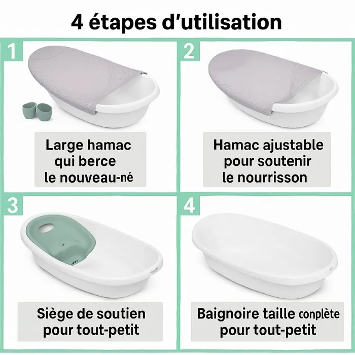 Ingenuity Baignoire bébé évolutive 4 en 1 'Room to Soak' extra-large avec transat hamac lavable et support siège de maintien 0-24 mois, bouchon de vidange Ingenuity Baignoire bébé évolutive 4 en 1 'Room to Soak' extra-large avec transat hamac lavable et support siège de maintien 0-24 mois, bouchon de vidange
