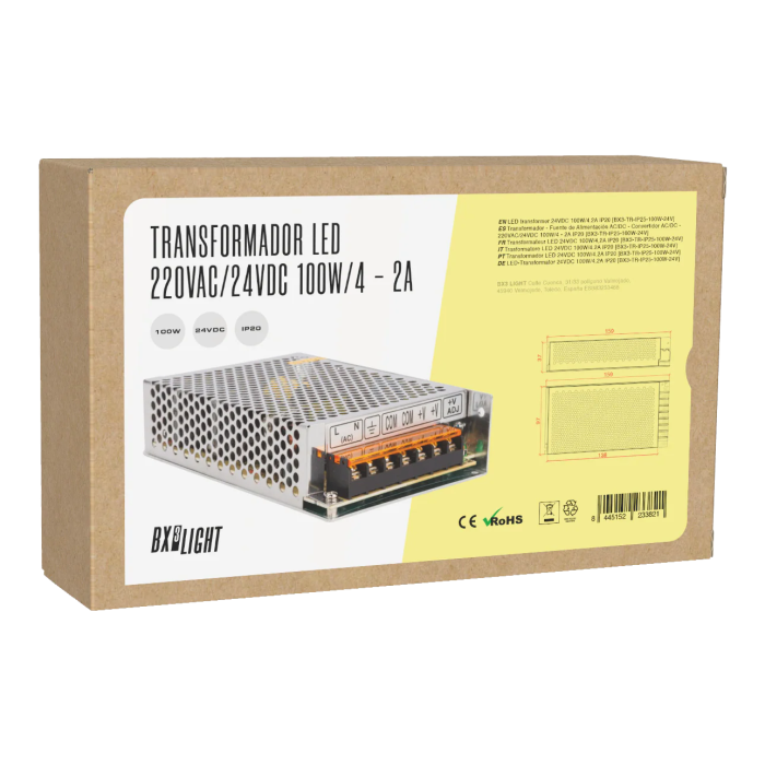 BX3 LIGHT Transformateur AC/DC - Alimentation Commutée 220-240V AC / 24V DC 100W 4.2A, Haute Efficacité, Protections (Surcharge, Court-Circuit)