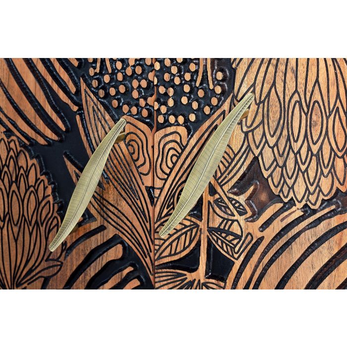 GINER Y COLOMER Buffet en bois d'acacia naturel avec détails noirs et pieds métal - 190 cm 4