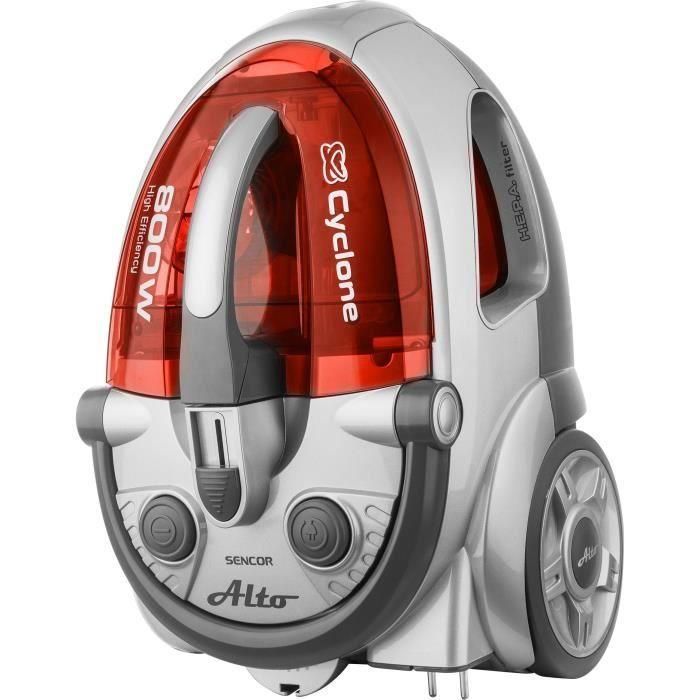 Sencor SVC 730RD-EUE2 Aspirateur traîneau sans sac Cyclone 800 W Moteur ECO - Conteneur 1.5 L - Filtre HEPA lavable - 76 dB(A) - Argent/Rouge