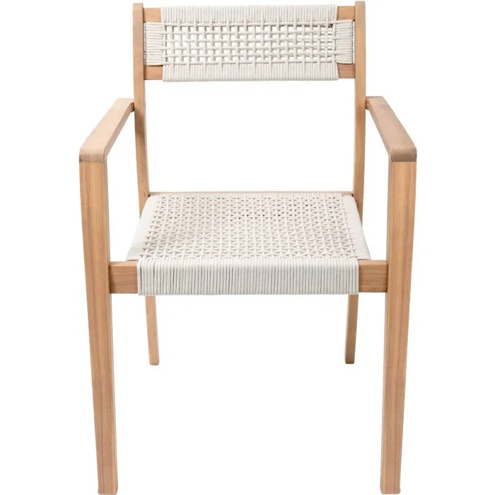 ARAMA - Lot de 2 fauteuils de jardin empilables en bois d'acacia FSC avec cordage tressé - Dimensions 57 x 59 x 85 cm