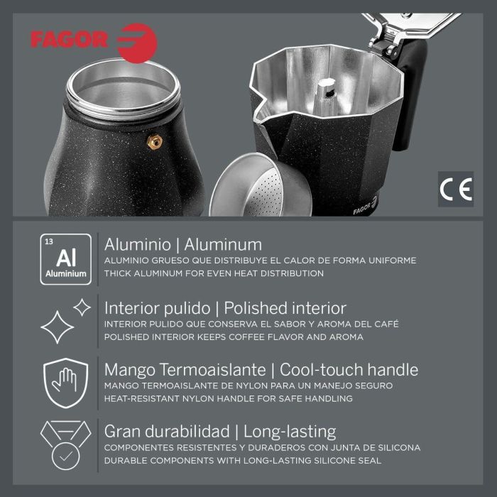 Cafetière Italienne Fagor TIRAMISU 9 Noir Aluminium 7