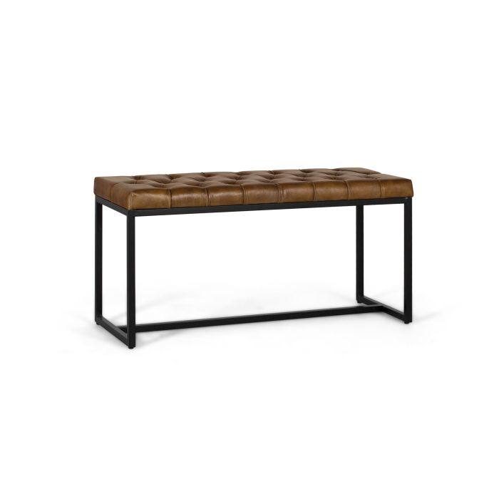 GINER Y COLOMER Banquette contemporaine avec assise capitonnée en cuir marron et structure en fer noir - Pour entrée, chambre ou siège d'appoint 1