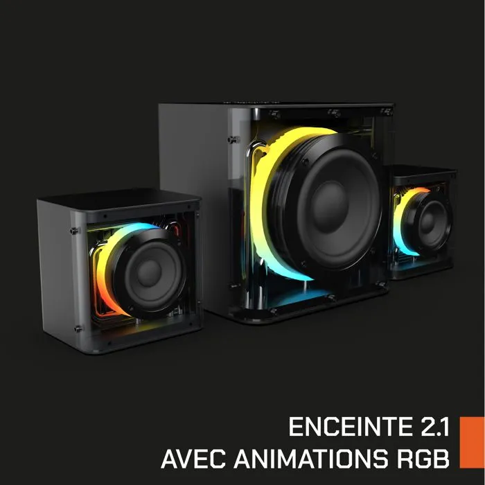 Nova Gaming Serpentis - Enceintes PC Gaming 2.1 avec Subwoofer, Éclairage LED RGB Dynamique, Design Transparent, Son Immersif pour Jeu et Musique - Noir