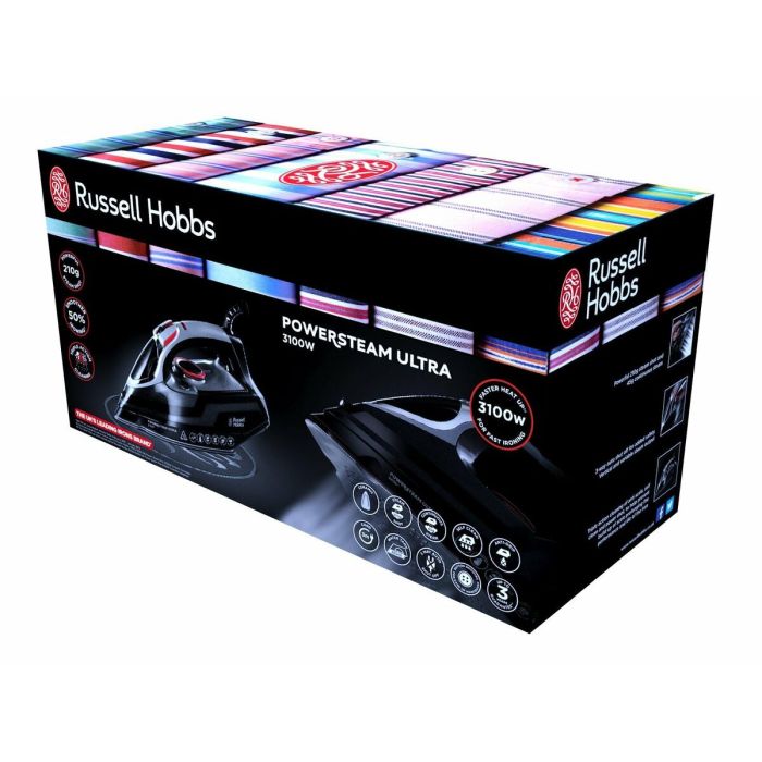 Russell Hobbs 20630-56 - Fer à repasser vapeur Powerstream Ultra, semelle céramique, 3100 W, vaporisation 210 g/min, autonettoyant, fonction vapeur verticale, noir et gris
