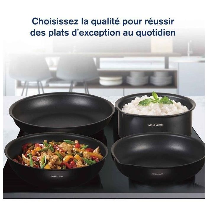 Batterie de cuisine - Tous feux dont induction - Arthur Martin - AM0530 - Aluminium - Anti-adhésif - 20 pieces - Poignée amovible 1
