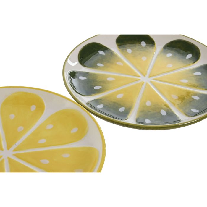 Assiette plate Home ESPRIT Jaune Vert Grès Citron 22,5 x 22,5 x 2,5 cm (2 Unités) 3 Assiette plate Home ESPRIT Jaune Vert Grès Citron 22,5 x 22,5 x 2,5 cm (2 Unités) 3