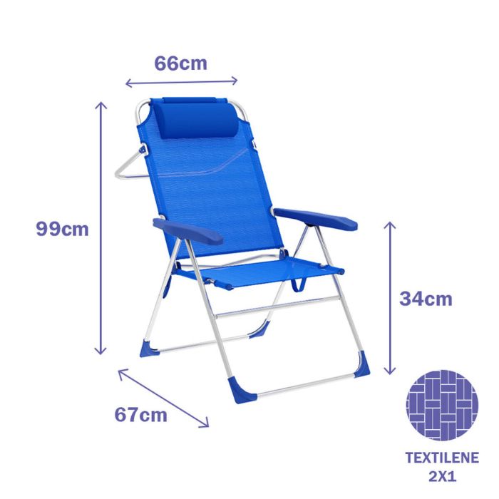 Marbueno Chaise Pliante 5 Positions Aluminium avec Coussin Bleu Plage et Piscine 67X66X99 cm 10247 1 Marbueno Chaise Pliante 5 Positions Aluminium avec Coussin Bleu Plage et Piscine 67X66X99 cm 10247 1