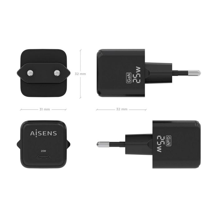 Chargeur mural Aisens ASCH-25W1P013-BK 25 W Noir (1 Unité) 3 Chargeur mural Aisens ASCH-25W1P013-BK 25 W Noir (1 Unité) 3