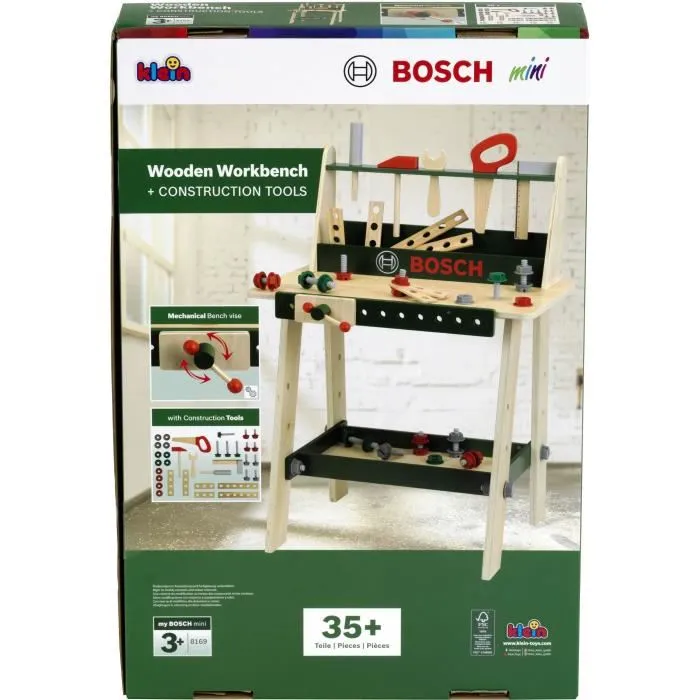 Klein - 8169 - Etabli enfant en bois FSC Bosch, avec accessoires (marteau, scie, clés, vis) - Dimensions 55 x 50 x 75 cm - Jouet à partir de 3 ans Klein - 8169 - Etabli enfant en bois FSC Bosch, avec accessoires (marteau, scie, clés, vis) - Dimensions 55 x 50 x 75 cm - Jouet à partir de 3 ans