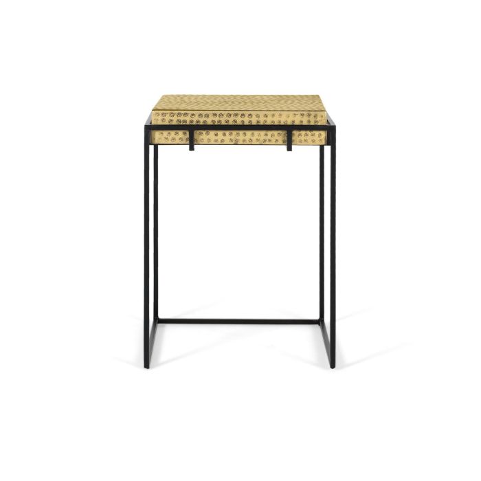 GINER Y COLOMER Table de Chevet Industrielle en Tube d'Acier Carré Noir Mat avec Plateau Doré Vieilli et Motifs Découpés - Doré et Noir 1 GINER Y COLOMER Table de Chevet Industrielle en Tube d'Acier Carré Noir Mat avec Plateau Doré Vieilli et Motifs Découpés - Doré et Noir 1