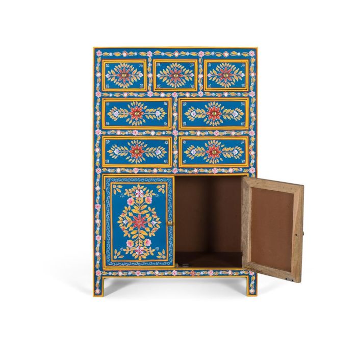 GINER Y COLOMER Buffet haut 122 cm en bois de manguier et MDF avec 7 tiroirs et 2 portes, peint à la main - Multicolore 2 GINER Y COLOMER Buffet haut 122 cm en bois de manguier et MDF avec 7 tiroirs et 2 portes, peint à la main - Multicolore 2