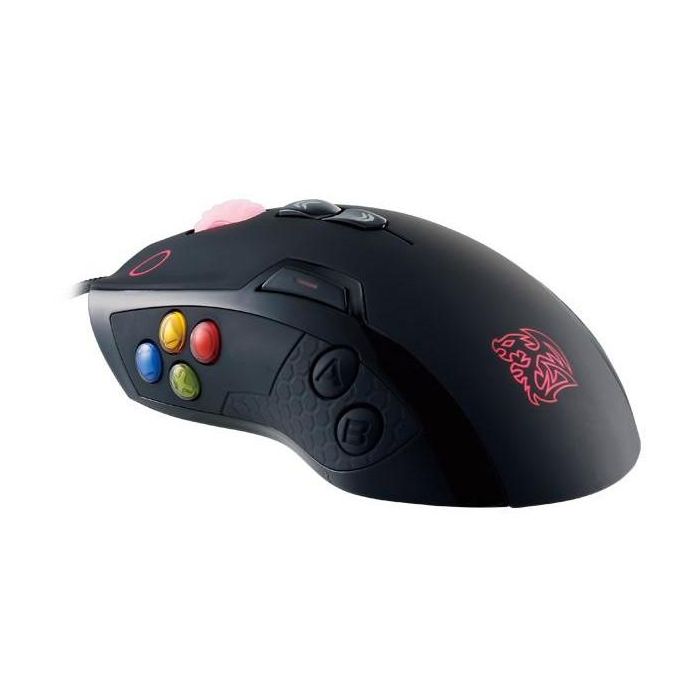 Thermaltake MO-VLS-WDLOBK-01 Souris Gamer Droitier, Laser 8200 DPI, 14 Boutons Programmables, Cable USB 1.8m, Poignées Caoutchouc, Noir