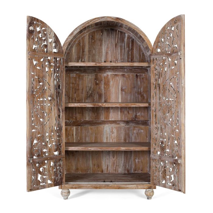 GINER Y COLOMER, Buffet Bois de Teca Ancien avec Sculpture Artisanale, Finition Blanc Lavé, 4 Tablettes Intérieures, 188x100x50 cm, Assemblé - Sans Montage 2 GINER Y COLOMER, Buffet Bois de Teca Ancien avec Sculpture Artisanale, Finition Blanc Lavé, 4 Tablettes Intérieures, 188x100x50 cm, Assemblé - Sans Montage 2