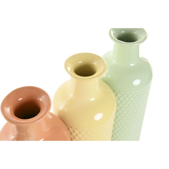 Vase Home ESPRIT Vert Beige Terre cuite Dolomite 13 x 13 x 41 cm (3 Unités) 1