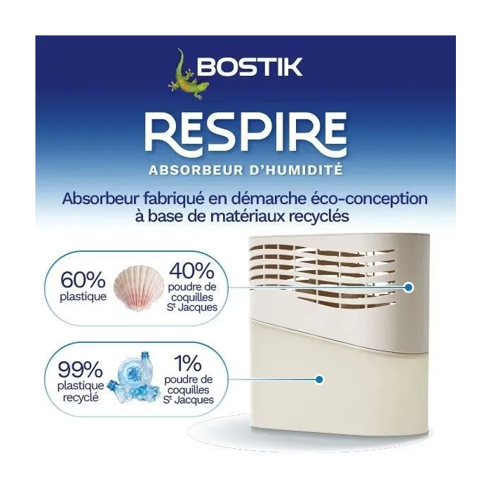 Bostik BOS1690994412360 Absorbeur d'humidité Respira Jusqu'à 25 m², 2 recharges sans parfum, 2 x 250 g 3