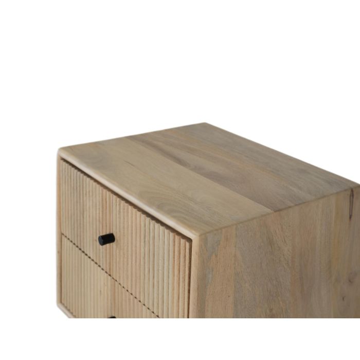 GINER Y COLOMER - Table de chevet en bois de manguier massif style scandinave, finition claire naturelle avec 2 tiroirs à façade cannelée, 50x40x61 cm 2 GINER Y COLOMER - Table de chevet en bois de manguier massif style scandinave, finition claire naturelle avec 2 tiroirs à façade cannelée, 50x40x61 cm 2