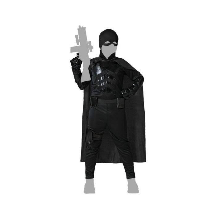 Costume Super-Héros Noir pour Enfant 7-9 Ans - Déguisement Carnaval Anniversaire avec Capuche, Gants et Ceinture