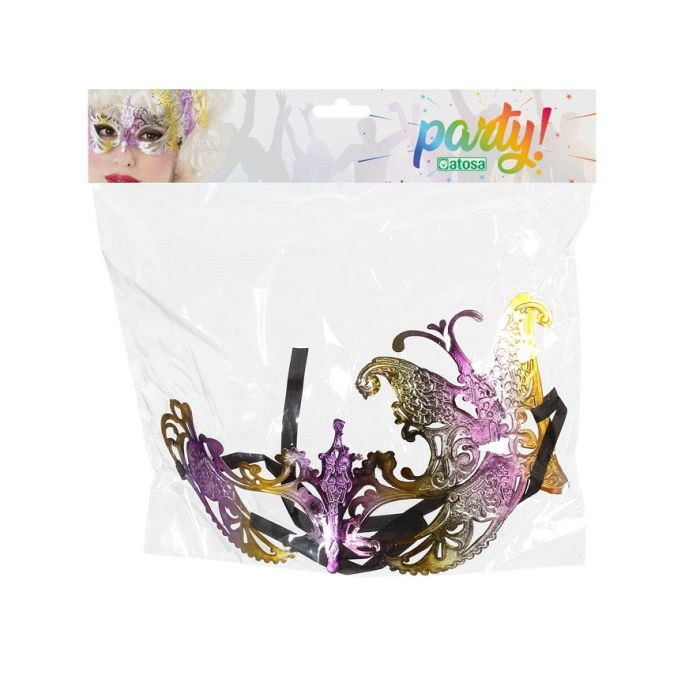 Masque Antifaz Carnaval Adulte Femme Pourpre avec Détails Dorés et Plumes - Accessoire pour Thème Vénitien, Événement Costumé