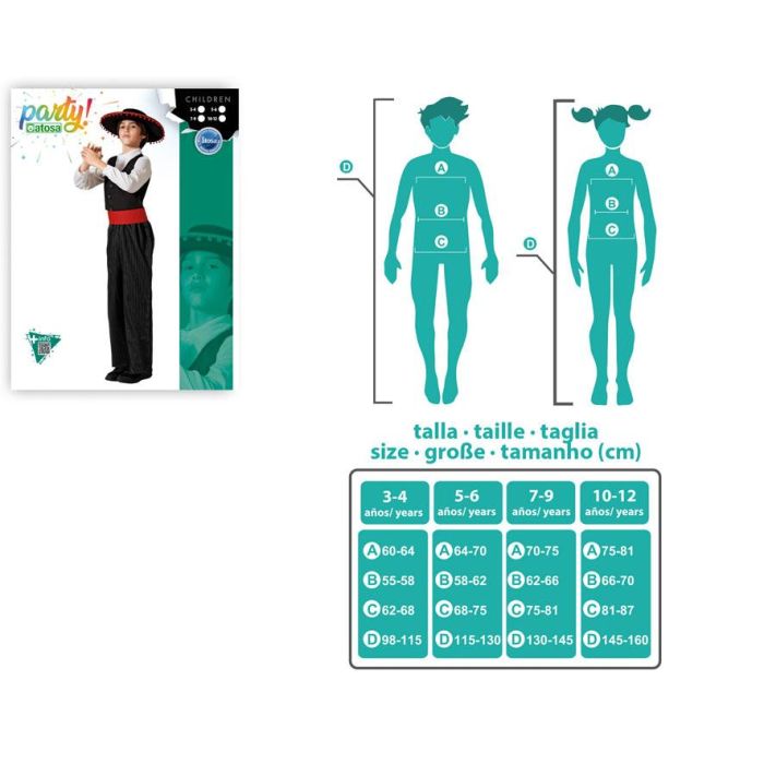 Déguisement Andalou Cordobès pour Garçon 7-9 Ans - Ensemble Costume Traditionnel Espagnol avec Chemise, Veste et Pantalon Rayé