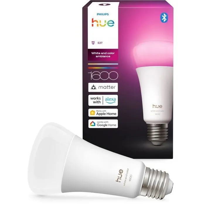 Philips Hue - Ampoule LED connectée intelligente A67, E27, 11.8W, 1600 lumens, lumière blanche chaude (1000-2000K) avec gradation Philips Hue - Ampoule LED connectée intelligente A67, E27, 11.8W, 1600 lumens, lumière blanche chaude (1000-2000K) avec gradation