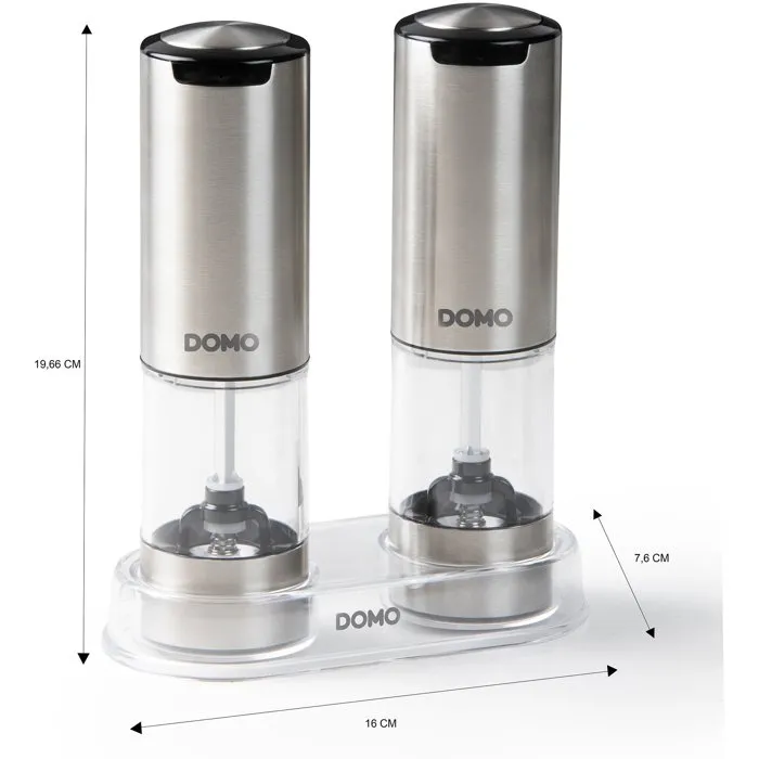 DOMO Moulin à Poivre et Sel Électriques USB avec LED et Réglage de Mouture, Ensemble de 2 (96 ml) - Transparent et Argenté DOMO Moulin à Poivre et Sel Électriques USB avec LED et Réglage de Mouture, Ensemble de 2 (96 ml) - Transparent et Argenté