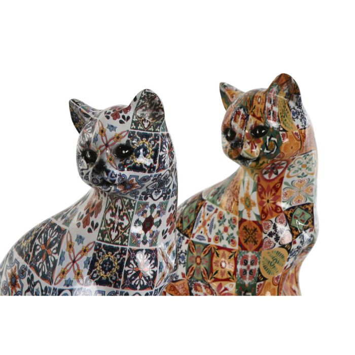 Figurine Décorative Home ESPRIT Multicouleur Chat méditerranéen 11 x 10 x 16 cm (2 Unités) 1