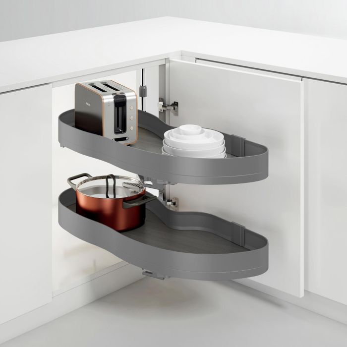 Emuca Systéme d’angle Lake Harmony pour meuble de cuisine, Gauche, Hauteur réglable, Acier et Bois, Gris anthracite 4