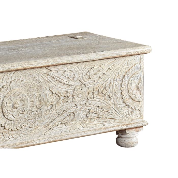 GINER Y COLOMER Baûl coffre de rangement en bois de manguier massif, finition blanc vieilli avec détails en bronze, 150 x 60 x 50 cm 5