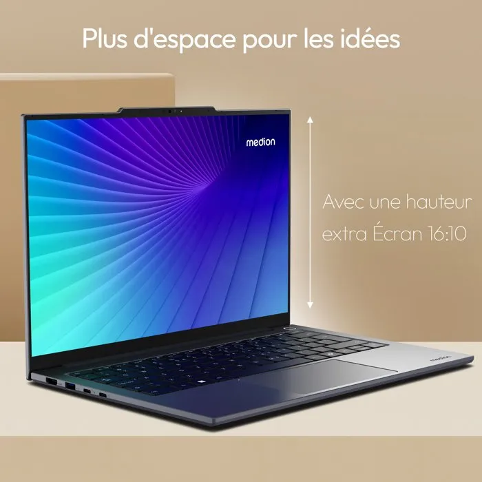 Medion Signium 14 S1 - PC portable 14" écran OLED 2,8K 120Hz, processeur Intel Core 5-120U, RAM 16 Go, SSD 512 Go, sans OS, clavier AZERTY