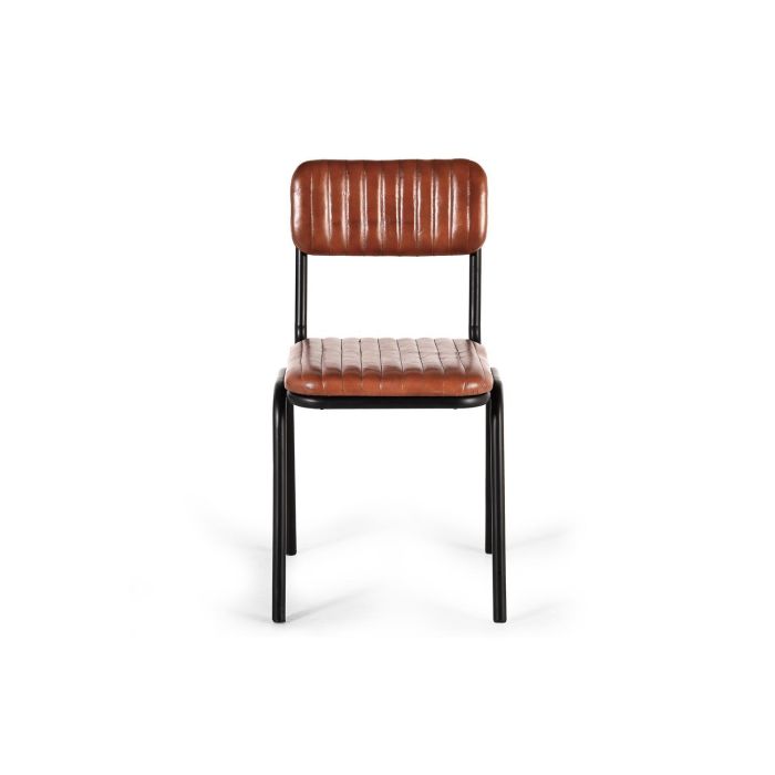 GINER Y COLOMER - Lot de 2 chaises en cuir véritable et structure métal, assise marron et pieds noirs - Dimensions (HxLxP) : 82 x 55 x 43 cm - Réf. lot 1