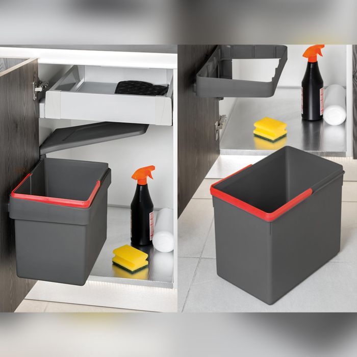 Emuca Bac de tri sélectif pour montage sur porte de meuble Recycle, 1 bac extractible de 15 litres, Plastique gris anthracite 2