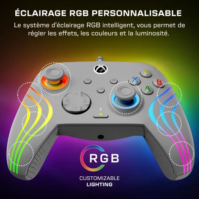 Turtle Beach Manette Afterglow Wave pour Xbox Series X|S, Xbox One et PC - Gris, RGB, avec câble 4