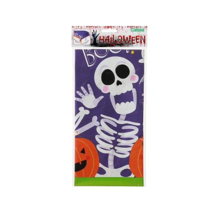 Mantel Halloween 183 x 132 cm avec motif de citrouilles et squelettes - Nappe festive pour table de fête, facile à nettoyer et réutilisable